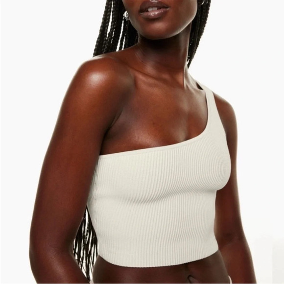 Aritzia Babaton Tank Top Sculpt One-Shoulder Crop in Matte Pearl Cream B7 - Picture 2 of 6